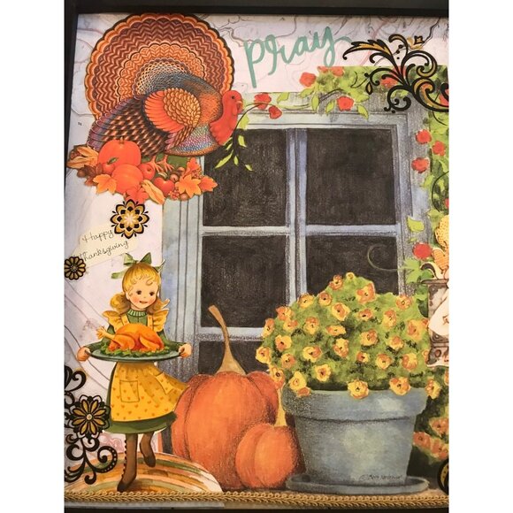 Fall Thanksgiving Kitchen Framed Handmade Collage Wall Art Retro Holiday Decor - Picture 2 of 6